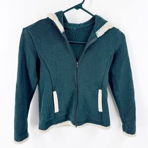 ✅ KUHL GIRLS GREEN FULL ZIP FLEECE HOODED JACKET WITH CREAM TRIM SIZE SMALL